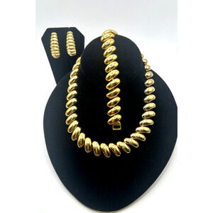 Vtg NAPIER Statement 1980s Gold Brass Plated Necklace Bracelet & Earrings Set